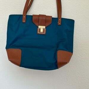 Aqua and brown Tory Burch bag